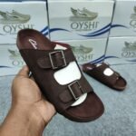 Premium Men's Genuine Leather Dual-Strap Comfort Slides