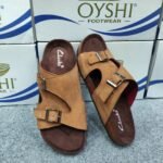 Premium Men's Suede Leather Cross-Strap Slides in Mustard Brown - Image 2
