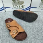Premium Men's Suede Leather Cross-Strap Slides in Mustard Brown - Image 4