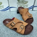 Premium Men's Suede Leather Cross-Strap Slides in Mustard Brown - Image 3