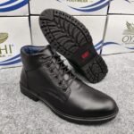Premium Men's Genuine Textured Leather Lace-Up Boots – Sleek Black