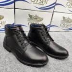 Premium Men's Genuine Textured Leather Lace-Up Boots – Sleek Black - Image 4