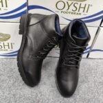 Premium Men's Genuine Textured Leather Lace-Up Boots – Sleek Black - Image 3