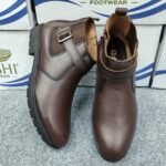 Premium Men's Genuine Leather Belted Chelsea Boots – Elegant Coffee Brown - Image 3