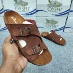 Premium Men's Suede Leather Cross-Strap Slides in Dark Brown